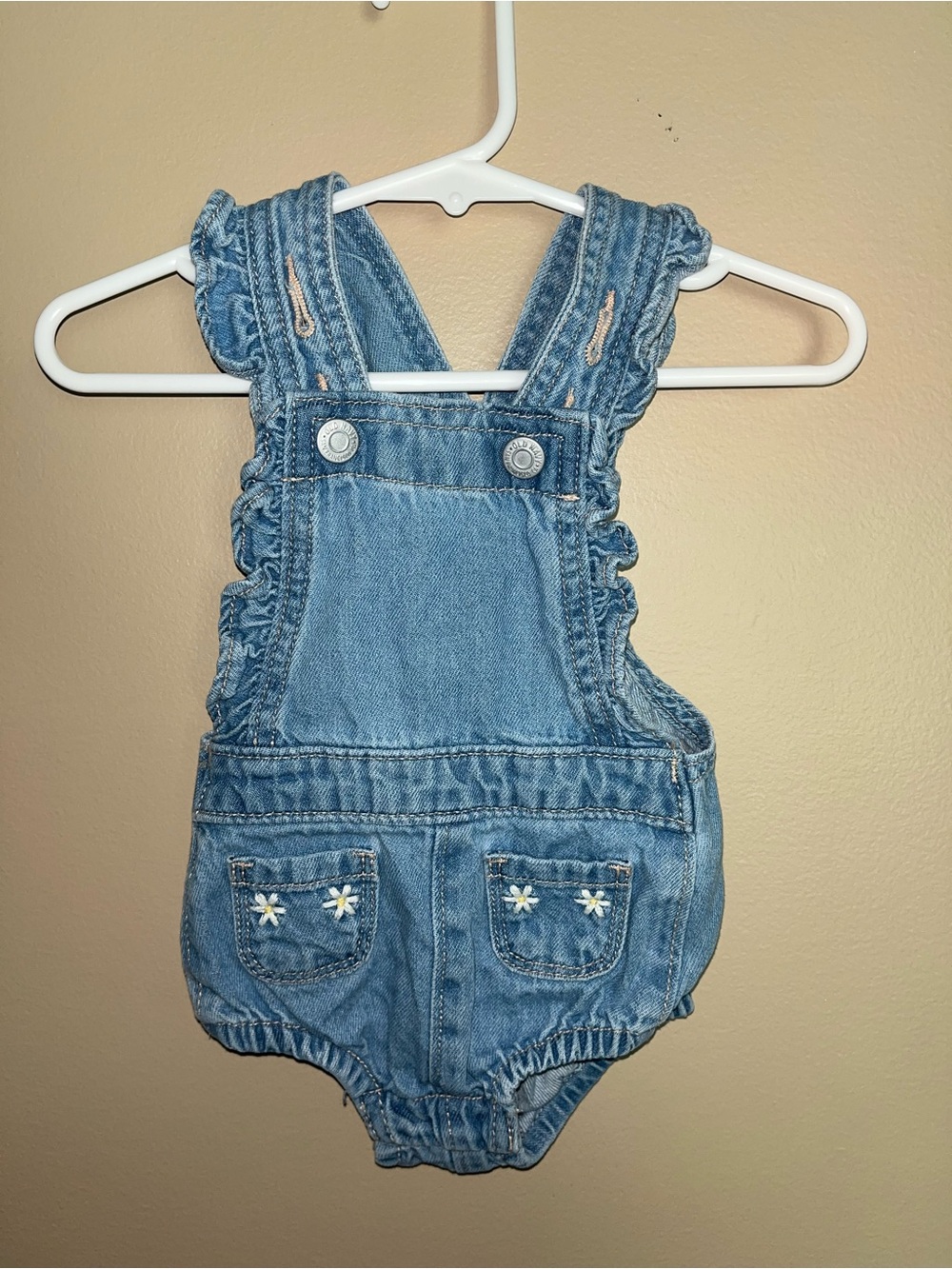 Old Navy Girls 0-3 Months Ruffled Denim Bubble Romper Overalls